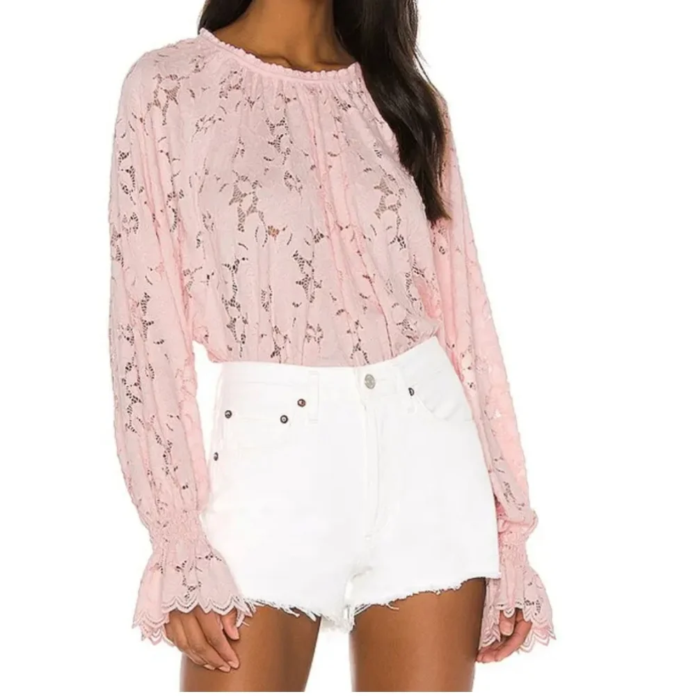 Free People Olivia Balloon Sleeve Lace Blouse